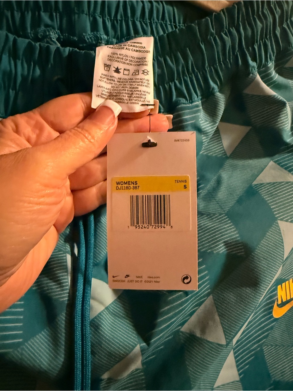 Nike woman’s Teal Geometric Joggers with Yellow Logo - Picture 3 of 3